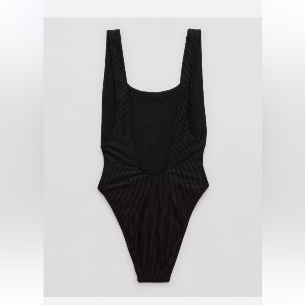 Aerie Shine Rib Birthday Scoop Cheekiest One Piece Swimsuit XXL True Black NWT - Picture 1 of 9
